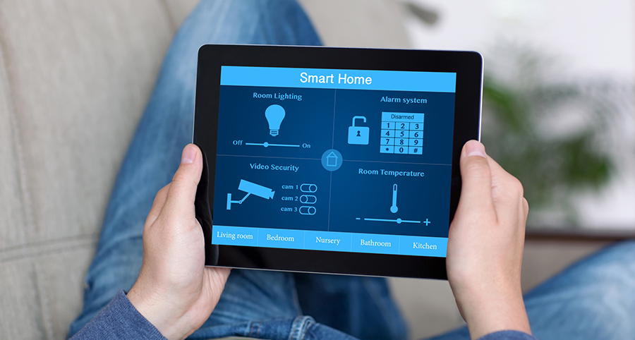 The ability to access and control security components from a mobile device is one of the top smart home trends in Lansing. Close-up of smart home security app.